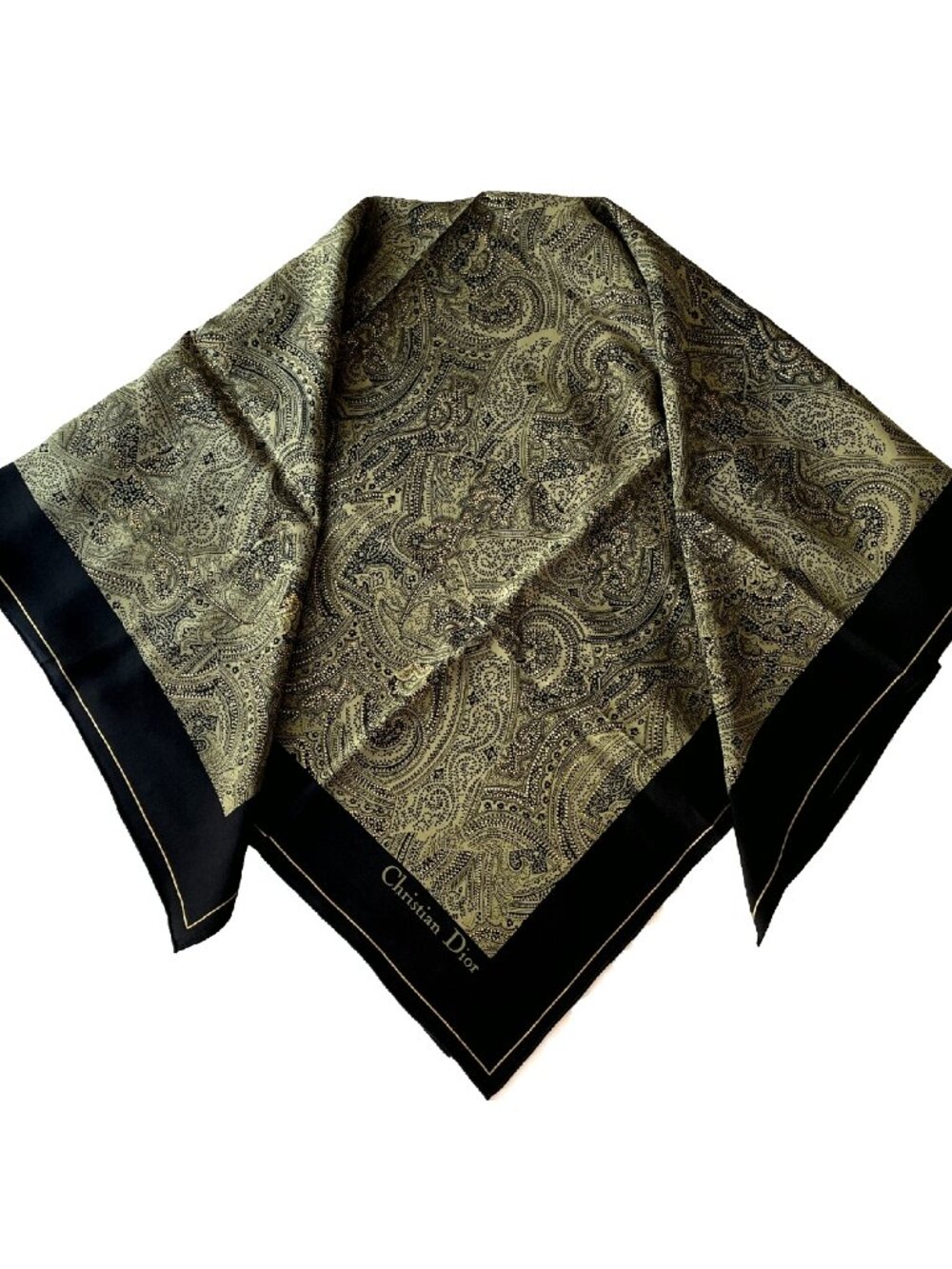 Vintage Christian Dior Silk Scarf Paisley Print Rolled Hem
